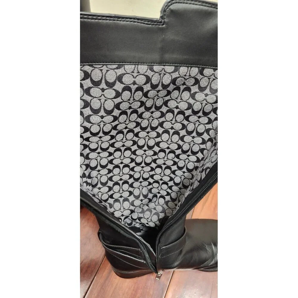 Women's COACH Black Walnut LEATHER Horse Carriage Equestrian Riding Knee Boots